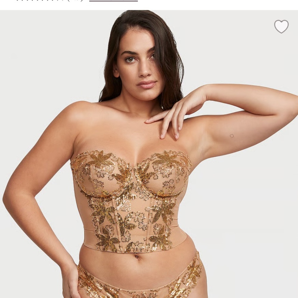 Victoria's Secret Gold Lace Corset, Bra, Thong and stocking holder